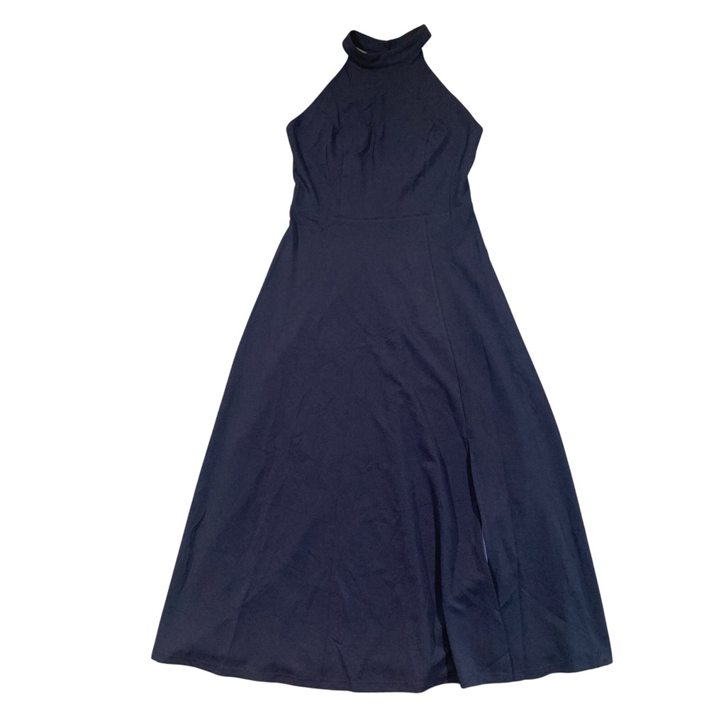 DRESSTELLS Maxi Dress Women Large Navy Blue Halter High Neck Formal Gown NWT